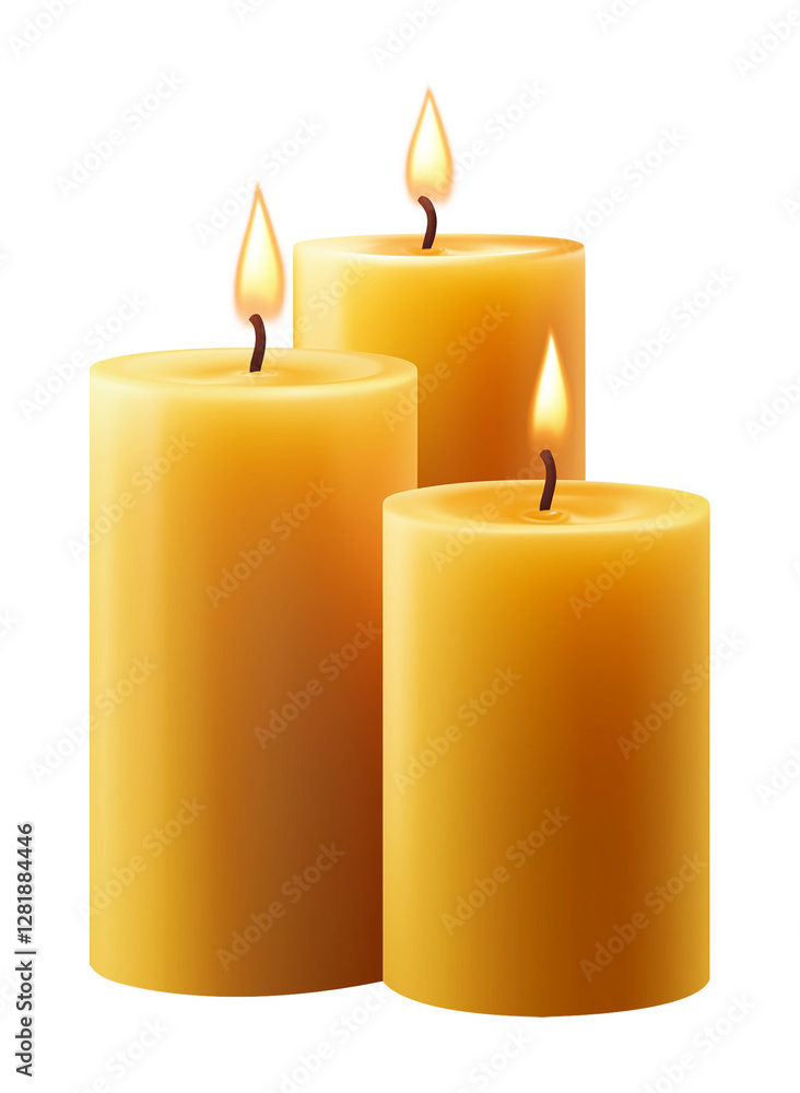 Three Candles With Flames Illuminated Isolated on Transparent Background PNG
Three Candles With Flames Illuminated Isolated on Transparent Background PNG