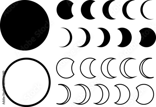 set of Moon Phase Sign Symbol in a Trendy Style. Vector flat Icons collection for Creating Logos, Patterns and Web design 