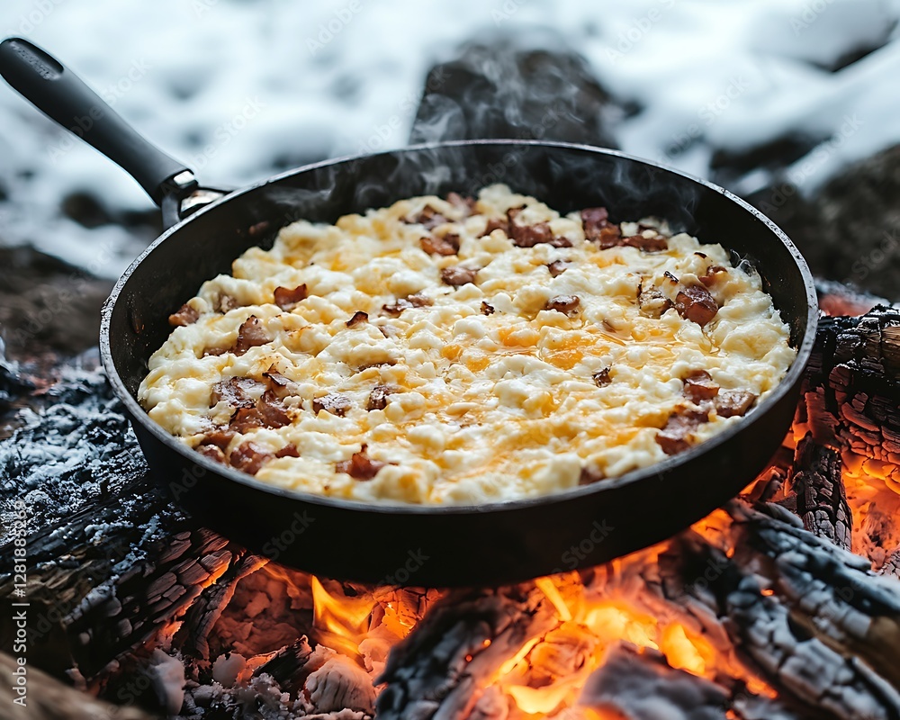 Campfire cheesy bacon potatoes cooking Campfire cheesy bacon potatoes cooking