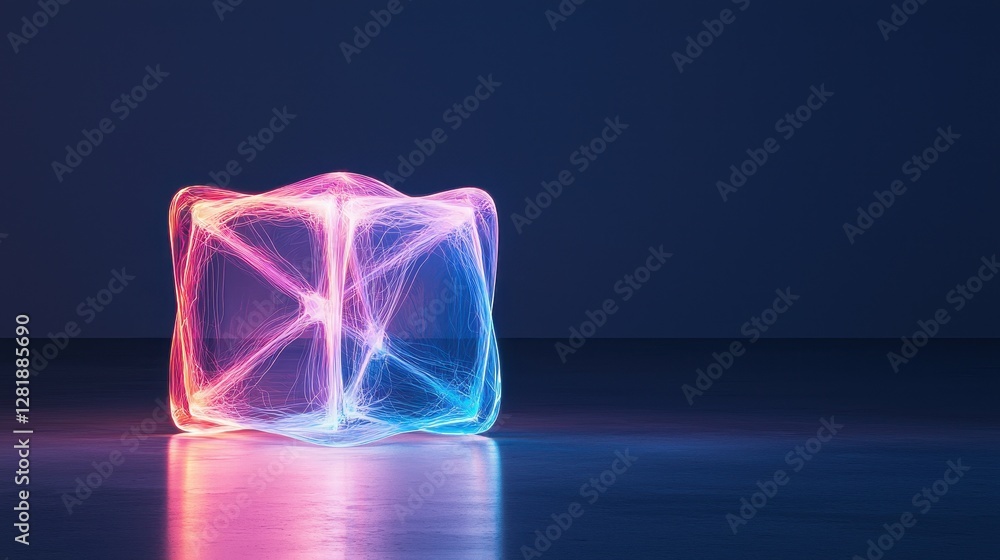 Abstract Light Sculpture with Colorful Neon Glow on Dark Background Abstract Light Sculpture with Colorful Neon Glow on Dark Background