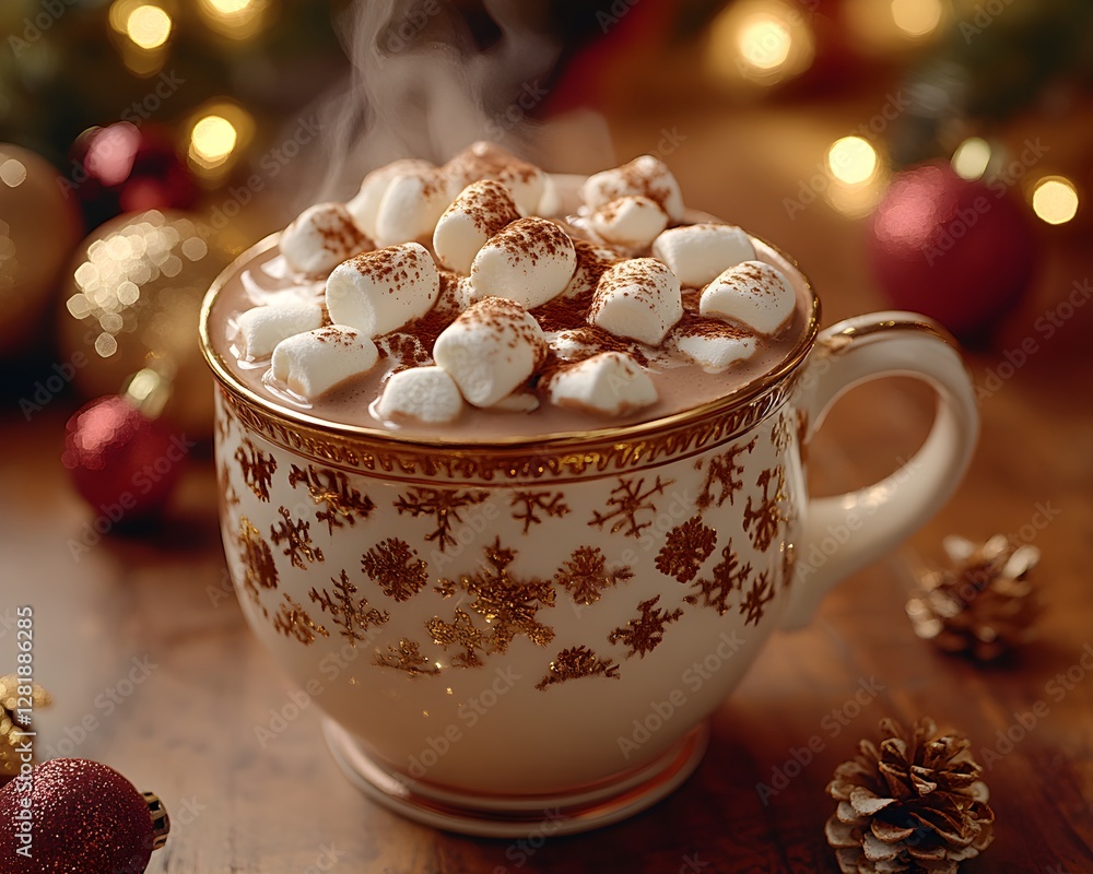 Fototapeta premium Steaming Hot Chocolate with Marshmallows for Holiday Promotions – Generative AI
