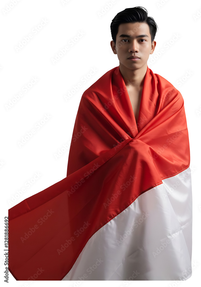 Young Man Shrouded in National Flag Portrait Young Man Shrouded in National Flag Portrait