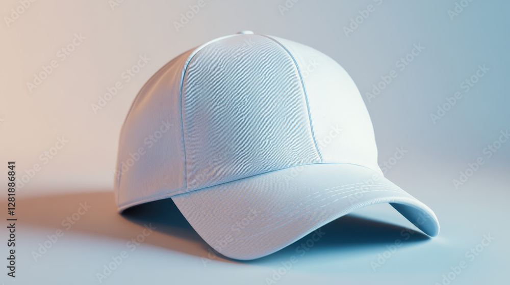 Stylish White Baseball Cap on Soft Gradient Background Stylish White Baseball Cap on Soft Gradient Background