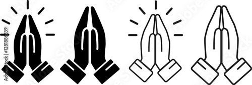 Pray icon set . Hands folded in prayer flat icon. Outline hands folded in prayer icon. Designed for web and app design interfaces.