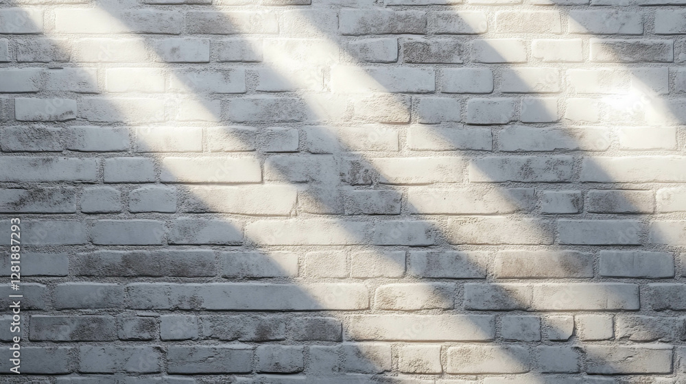 Fototapeta premium Light grey smooth weathered brick wall with sunlight shadows for background design
