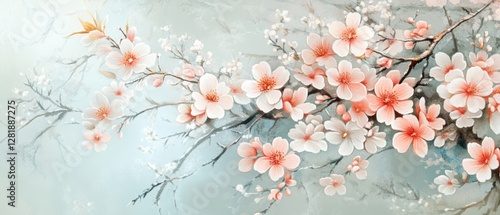 Intricate sakura embroidery on a luxurious silk kimono fabric, rich in detail and texture