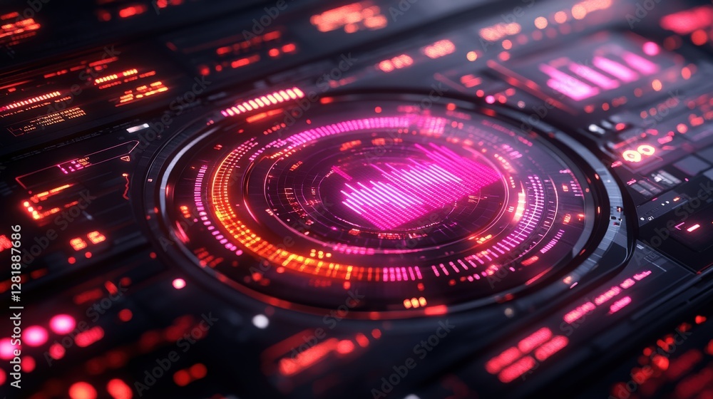Futuristic data visualization interface displaying vibrant graphs and metrics in a digital environment Futuristic data visualization interface displaying vibrant graphs and metrics in a digital environment