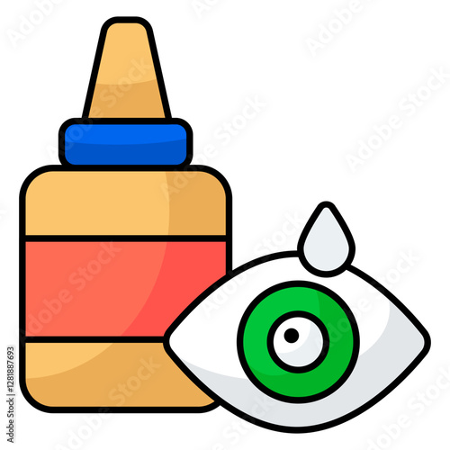 An icon design of dropper bottle with eyeball, eye drops