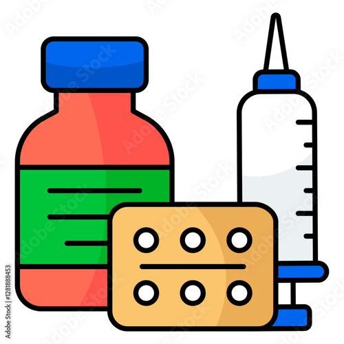 Premium download icon of injection with pills, medicine vector