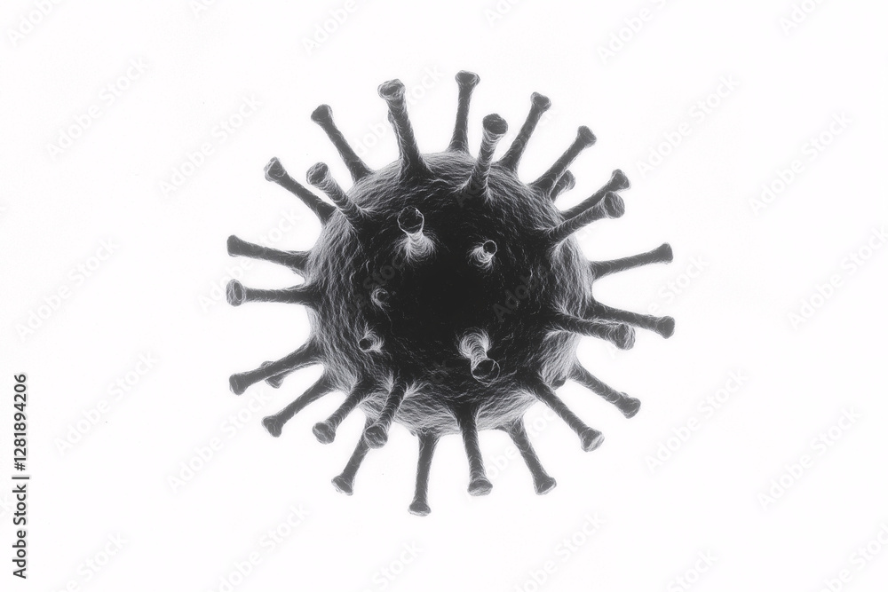 Microscopic Menace: A stark, high-contrast illustration of a virus particle, revealing its intricate structure and highlighting the potential danger it poses. Microscopic Menace: A stark, high-contrast illustration of a virus particle, revealing its intricate structure and highlighting the potential danger it poses.