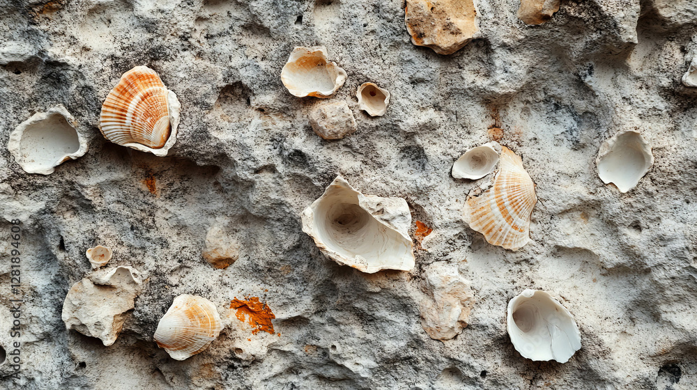 Limestone texture with embedded shell fragments for natural design and decoration Limestone texture with embedded shell fragments for natural design and decoration