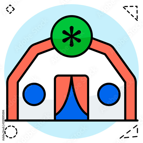 A flat design icon of medical camp