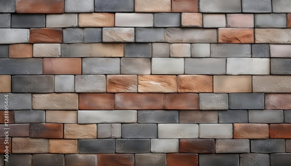 Fototapeta premium A rugged, urban-inspired tile pattern featuring a mix of concrete and brick textures in muted greys, creating an industrial, contemporary look perfect for modern interior designs. 