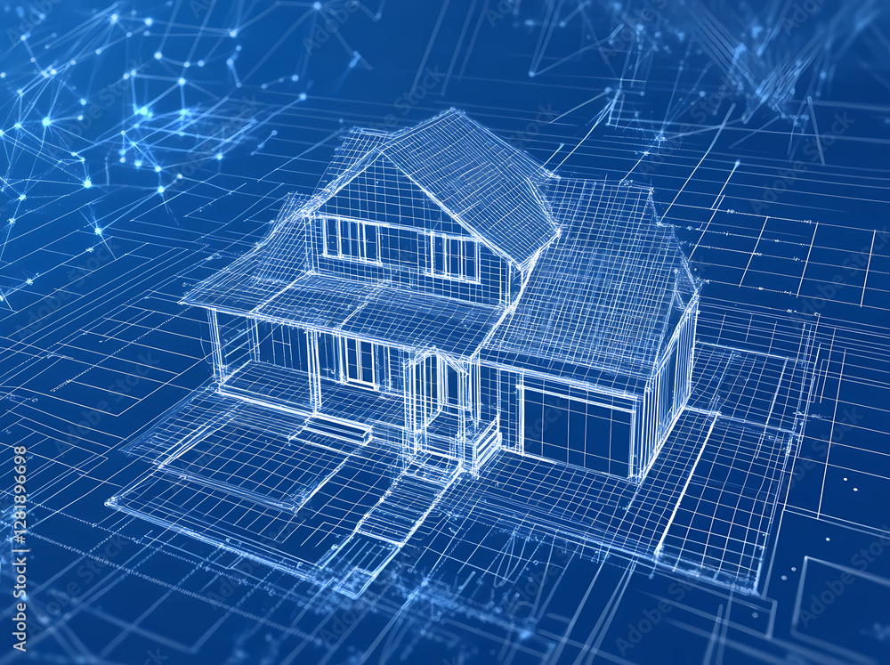 blueprint of a two-story house with grid lines on a blue background blueprint of a two-story house with grid lines on a blue background