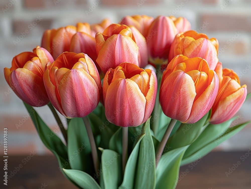 Fototapeta premium Close-up of a bouquet of orange tulips. Perfect for spring themes, cards, and floral designs.