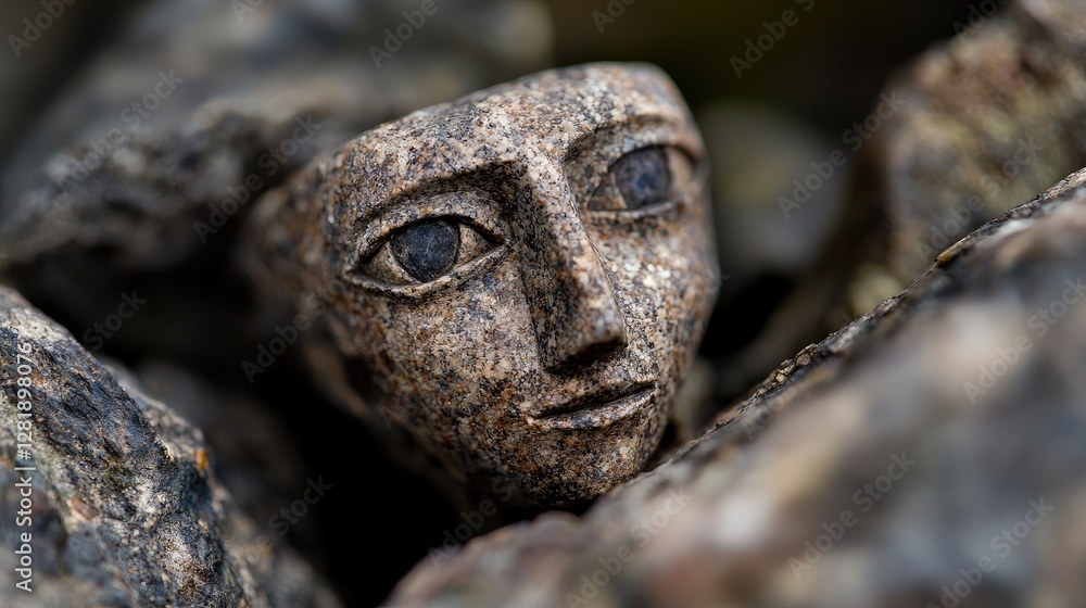 Ancient carved head nestled among stones. Possible stock photo use Ancient carved head nestled among stones. Possible stock photo use