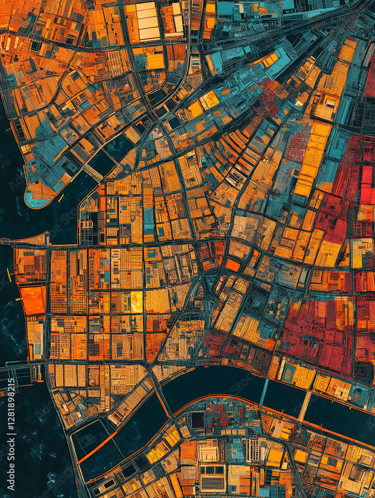 Futuristic Aerial View of a Colorful Urban Cityscape – AI Generated Futuristic Aerial View of a Colorful Urban Cityscape – AI Generated