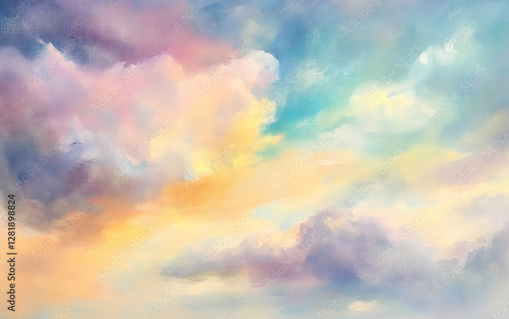 Obraz premium Dreamy colorful sunset sky with soft clouds painted in pastel hues