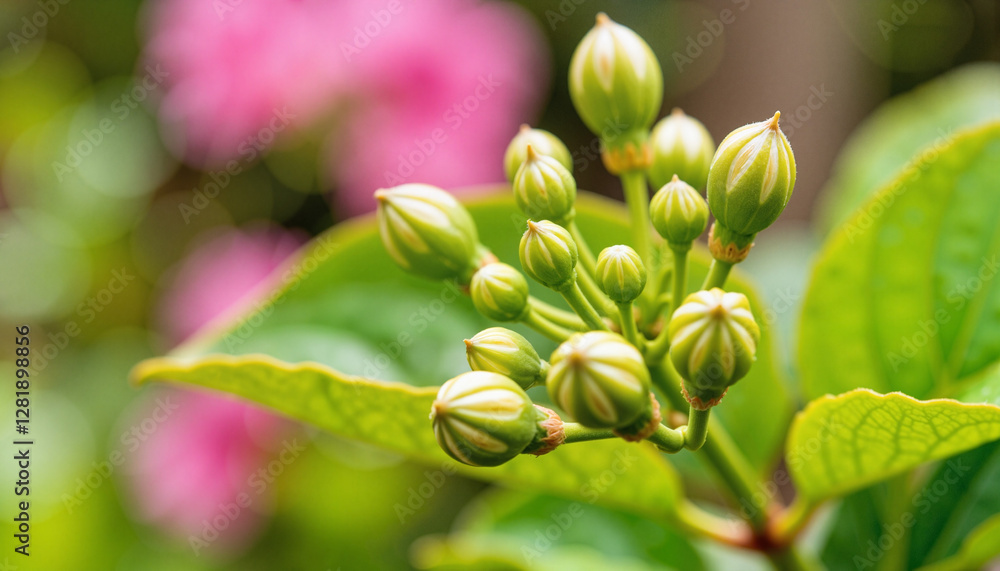 Close-up of green hibiscus buds in tropical garden, nature's beauty Close-up of green hibiscus buds in tropical garden, nature's beauty