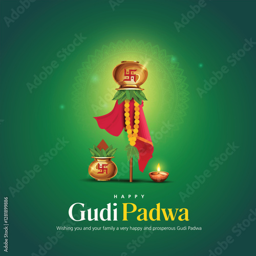 Happy Gudi Padwa with decorated background, festival of India. Creative vector illustration design.