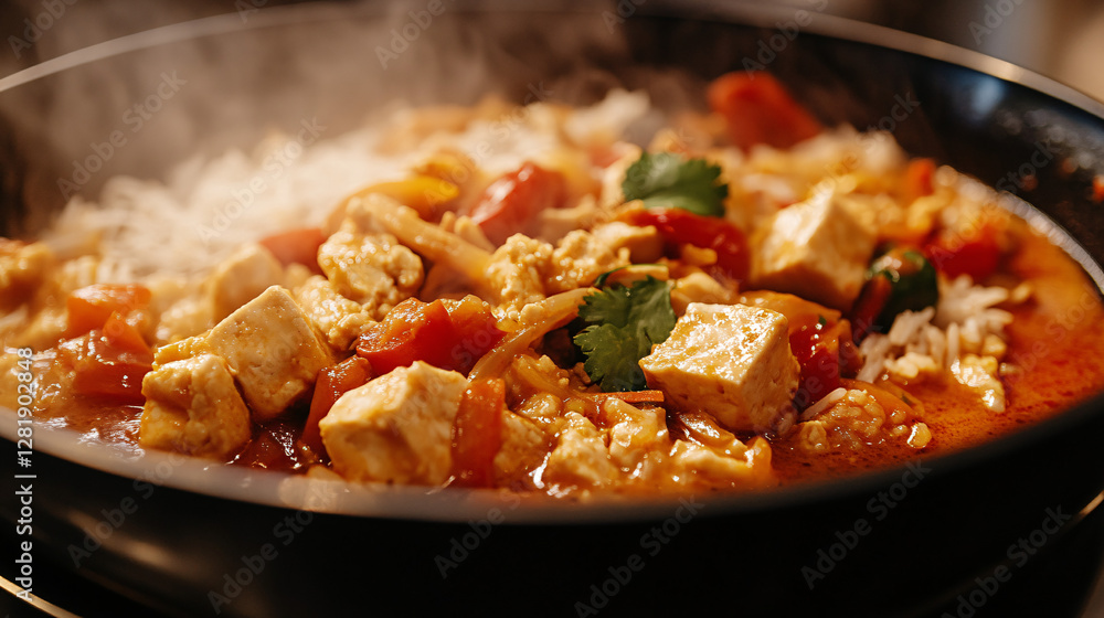 Vegan Thai Red Curry with Tofu and Garnishes Vegan Thai Red Curry with Tofu and Garnishes