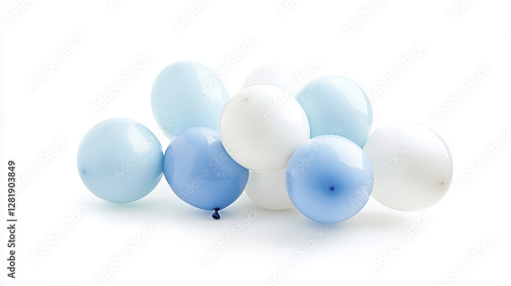 Bright blue and white balloons arranged together, perfect for celebrations Bright blue and white balloons arranged together, perfect for celebrations
