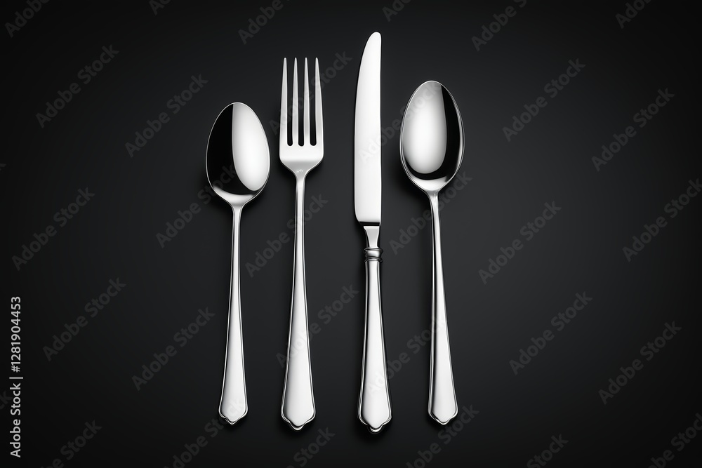 there are three forks and a spoon on a black background