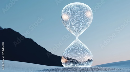 Abstract hourglass shape made of light in serene landscape setting