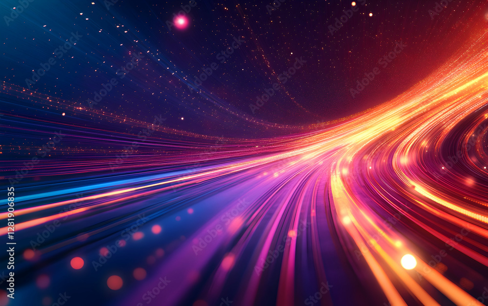 Fototapeta premium Fast-moving abstract light streaks representing high-speed technology and digital motion