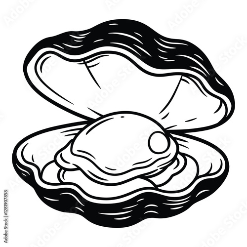 Clam line art silhouette vector graphic.
