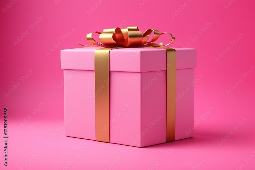 Obraz premium a close up of a pink gift box with a gold bow