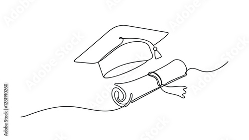 A minimalist line drawing depicts a graduation cap and diploma, symbolizing academic achievement and the culmination of educational efforts. Simple yet powerful imagery.