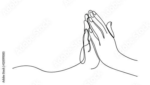 Continuous Line Drawing of Praying Hands, Faith, Hope, and Prayer
