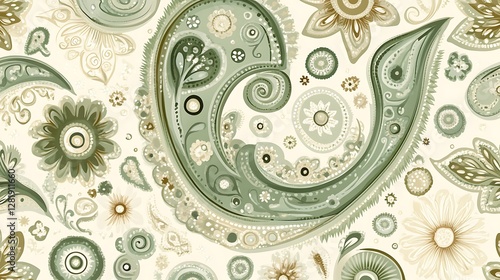 Green paisley floral pattern background