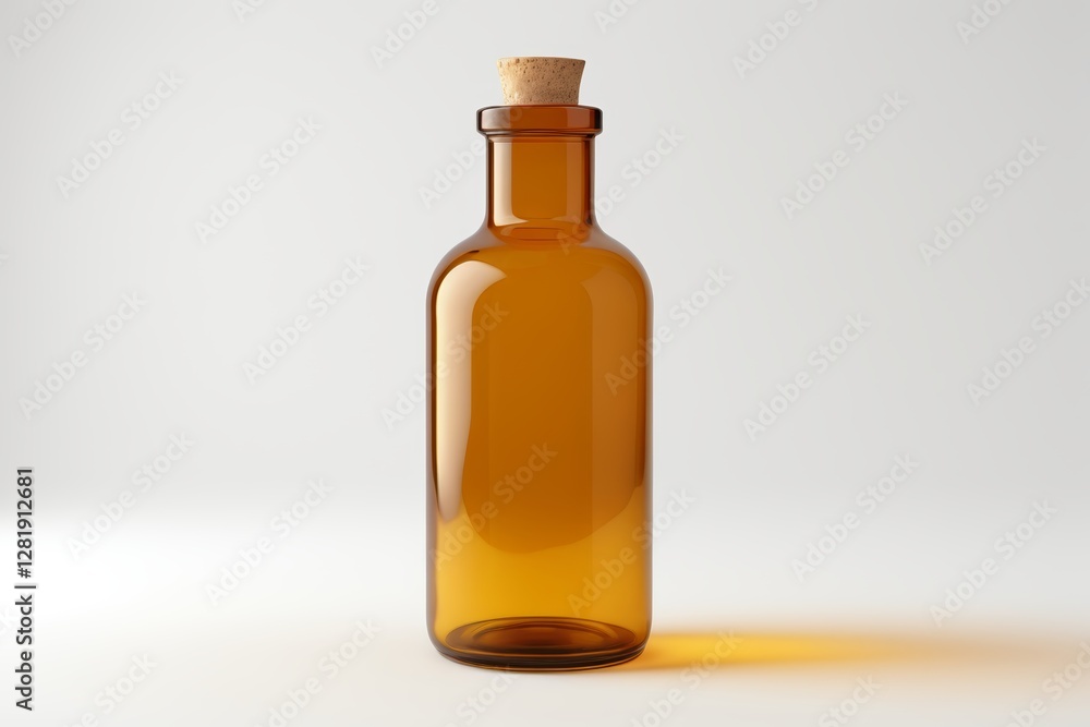 there is a brown bottle with a cork on it there is a brown bottle with a cork on it