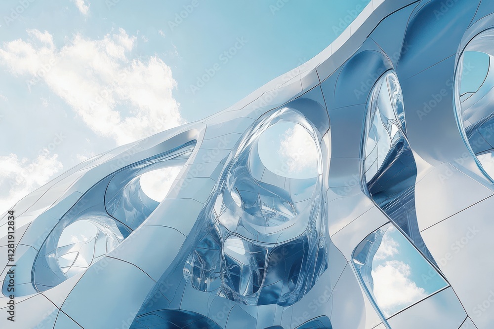 Naklejka premium Innovative architecture merges glass and sky in a modern urban landscape