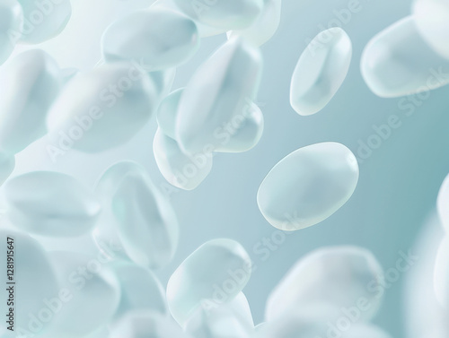 Wallpaper Mural Floating pills and capsules on white blue background. Concept of high quality pharmaceutical production for healthcare. Close-up. Torontodigital.ca