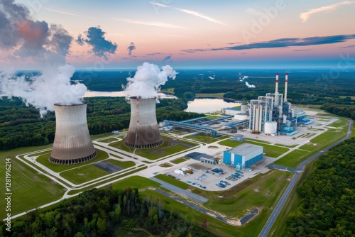 Wallpaper Mural Aerial view of a power plant with cooling towers and smoke emissions Torontodigital.ca