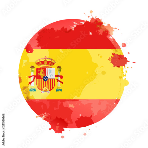 Spanish flag in circular watercolor effect
