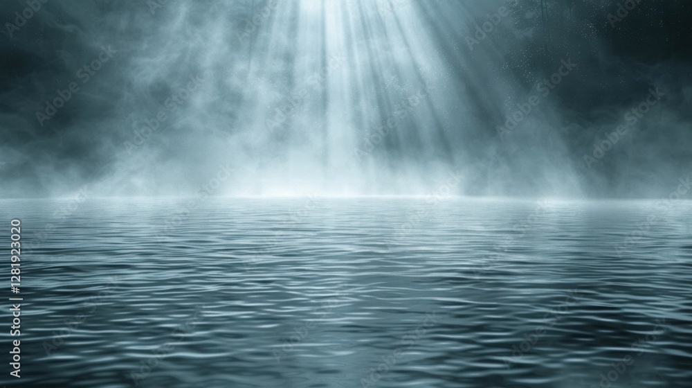 Serene Reflection of Soft Light on Foggy Tranquil Water Surface Serene Reflection of Soft Light on Foggy Tranquil Water Surface