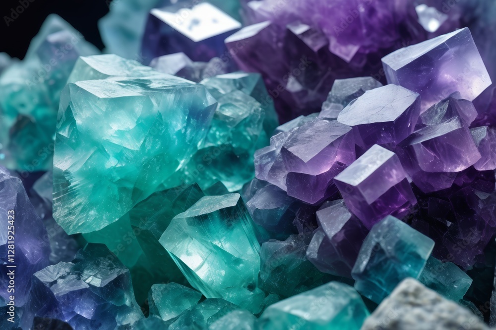 a close up of a bunch of purple and green crystals a close up of a bunch of purple and green crystals