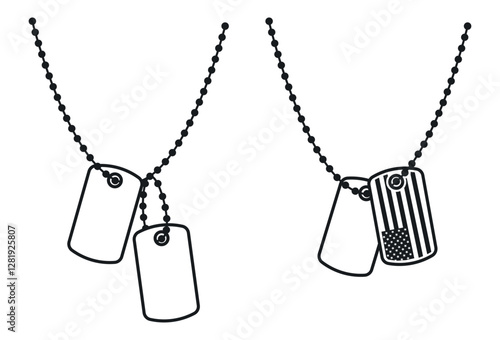 Dog tags pictogram. Military necklace silhouette isolated on white backgrouns.