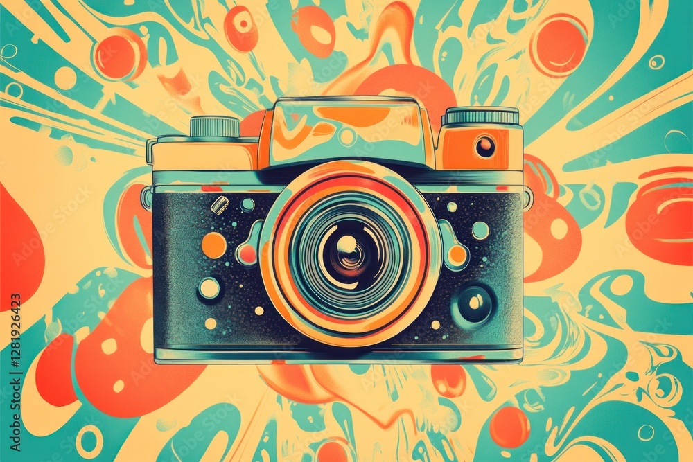 Fototapeta premium Colorful Vintage Camera with Artistic Background and Creative Abstract Elements