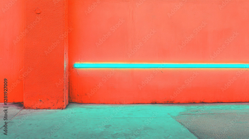 Vibrant orange wall with blue neon light accents for modern design inspiration Vibrant orange wall with blue neon light accents for modern design inspiration