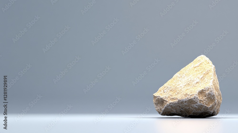 Naklejka premium Solitary Yellow Rock Positioned on Minimalist Gray Surface