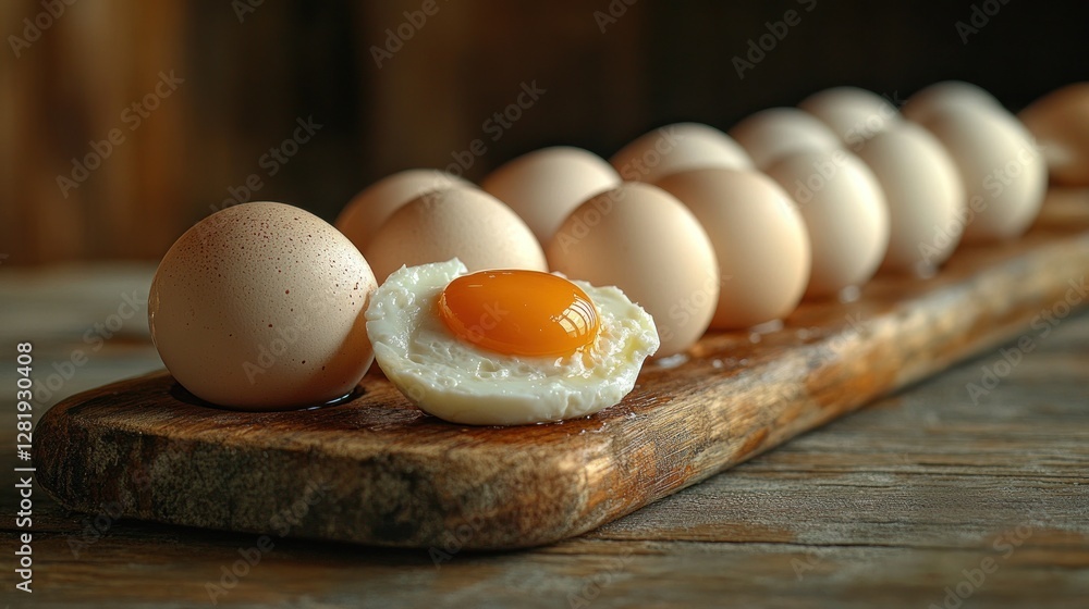 Soft-boiled egg, rustic kitchen, egg tray, breakfast Soft-boiled egg, rustic kitchen, egg tray, breakfast