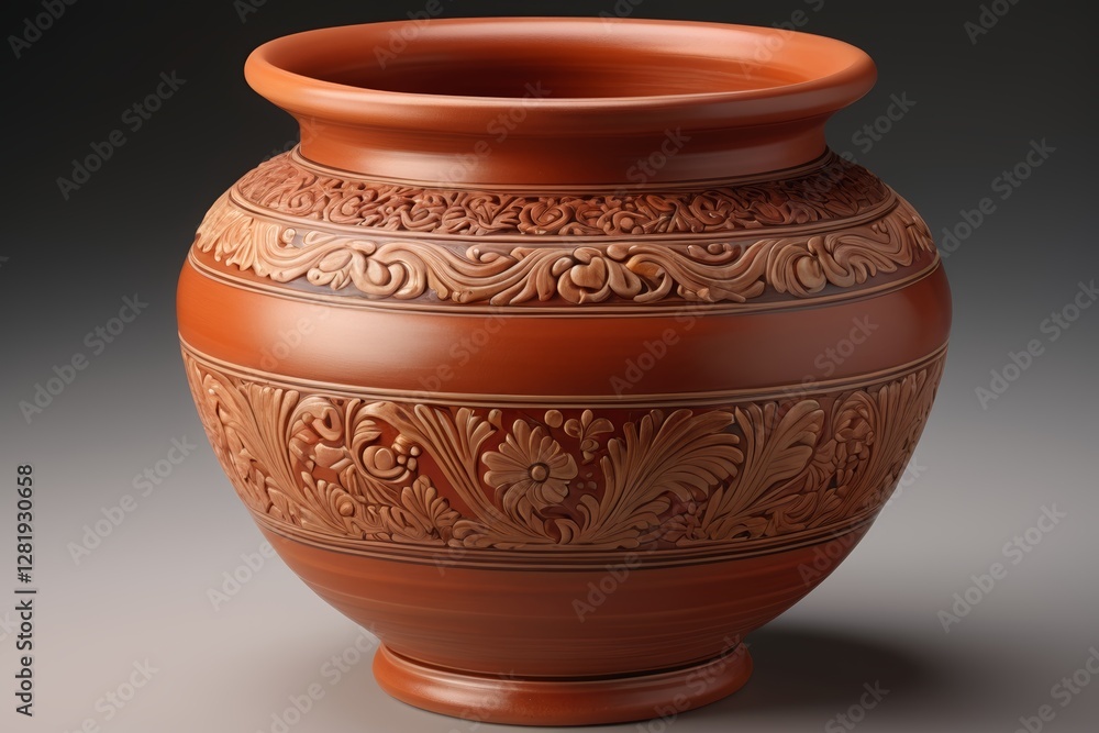 there is a large brown vase with a decorative design on it there is a large brown vase with a decorative design on it
