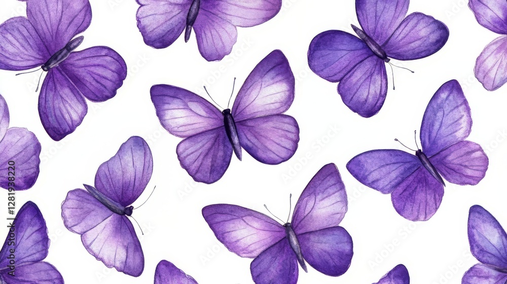 Seamless pattern of purple butterflies with gradient wings on white background Seamless pattern of purple butterflies with gradient wings on white background
