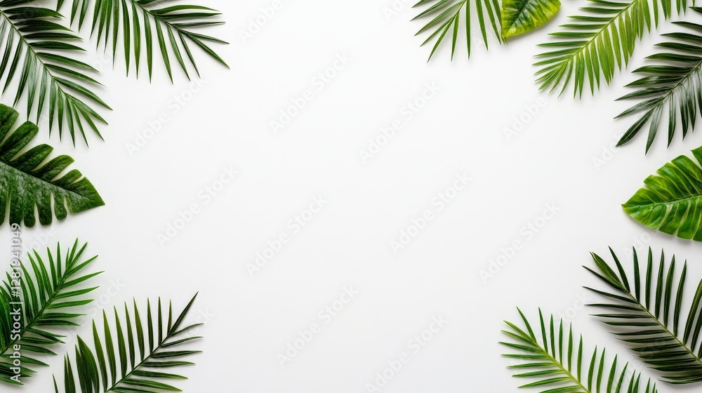 Green Tropical Leaves on White Background for Nature Inspired Design Green Tropical Leaves on White Background for Nature Inspired Design