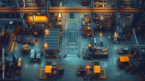 Wallpaper Mural High-angle view of a futuristic factory at night, showcasing automated machinery and a sleek design. Torontodigital.ca